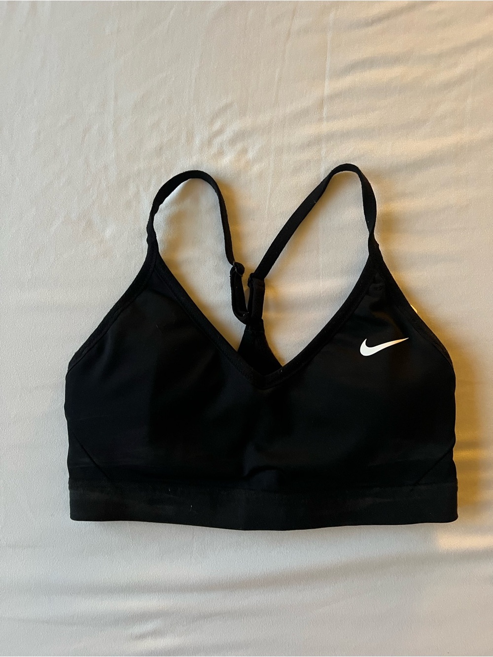 Nike Black V-Neck Lightweight Sports Bra with White Swoosh